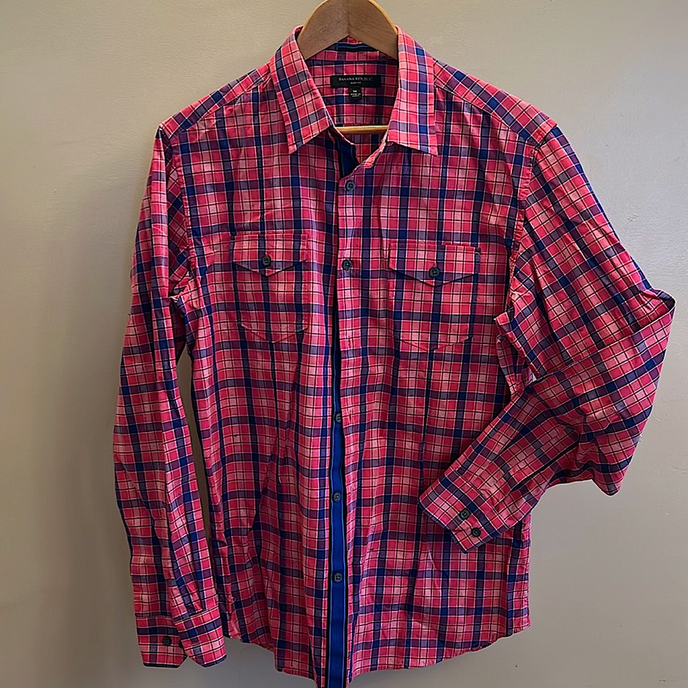 New Banana Republic Men’s Cotton Plaid Slim Fit Shirt